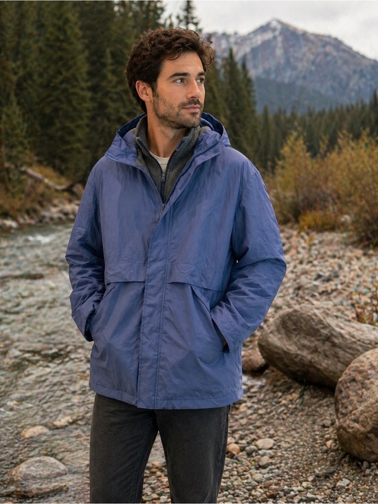 Lands' End Other - Lands’ End Men’s Hooded Rain Jacket Blue Medium-Lightweight Waterproof NWOT